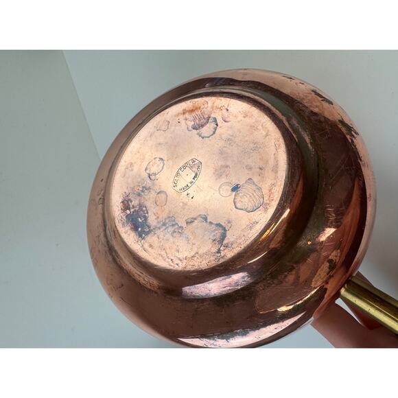 Vintage MCM Solid Copper Pot Rose Gold Metal Wooden Handle Lid Made In Portugal - Picture 6 of 11